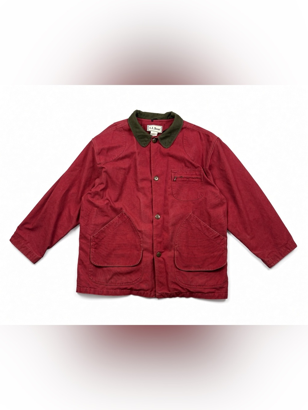 LL Bean Vintage Red Canvas Barn Jacket Size XL Olive Cord Collar Workwear
